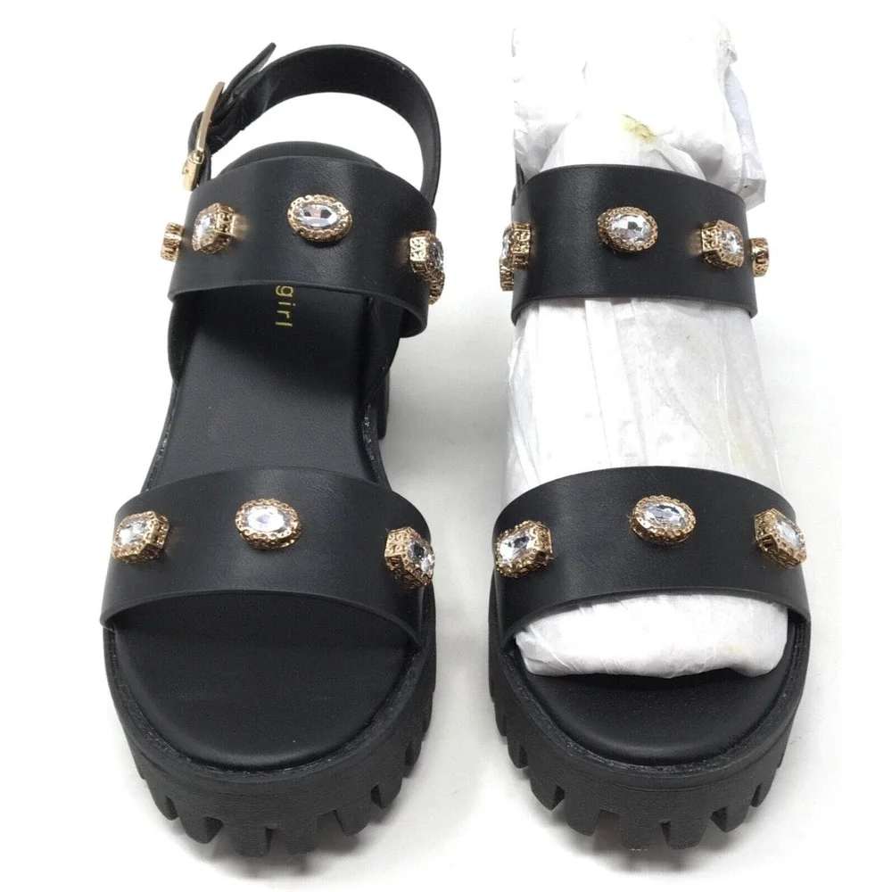 Madden Girl Storrm Women's Size 8.5 Black Jewel Lug Block Heel Platform Sandals - Picture 4 of 7
